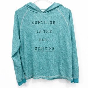 Large "Sunshine is the best medicine" graphic Coastal Classics Teal Hoodie